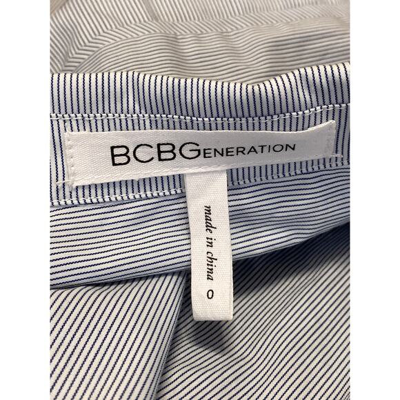 BCBGeneration Blue Striped Long Sleeve Button Up Fit & Flare Mini Dress Size 0 - Picture 3 of 4